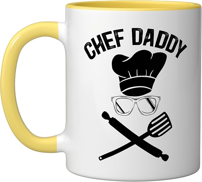Chef Daddy Best Dad Ever Culinary Cooking Baking Fathers Day Ceramic Mug, Yellow/White