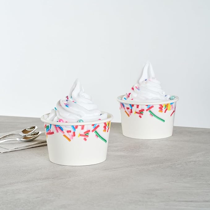 Restaurantware Ice Cream Cups 50 Pack of 8 oz Leak-Resistant Disposable Dessert Bowl Frozen Yogurt Cup Round Paper Container For Cold And Hot Desserts