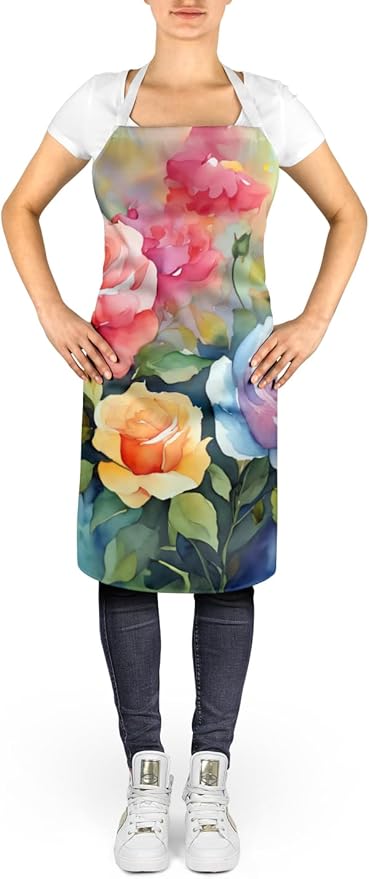 Caroline's Treasures Roses in Watercolor Apron Cooking Kitchen Server Baking Crafts Gardening for Adult Women Men, Unisex, Large, Multicolor