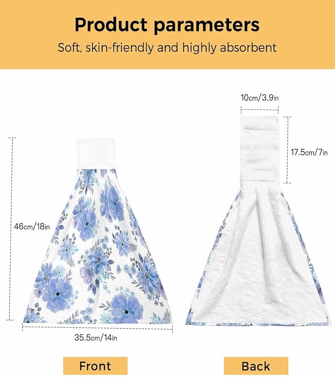 Alandar Home Kitchen Tie Towel Set of 1, Watercolor Spring Flowers Absorbent Soft Hand Towels for Bathroom Hanging Towels, Purple Floral Art Fast Drying Cleaning Cloth with Loop