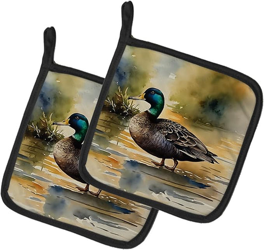 Caroline's Treasures American Black Duck Pair of Pot Holders Kitchen Heat Resistant Pot Holders Sets Oven Hot Pads for Cooking Baking BBQ, 7 1/2 x 7 1/2