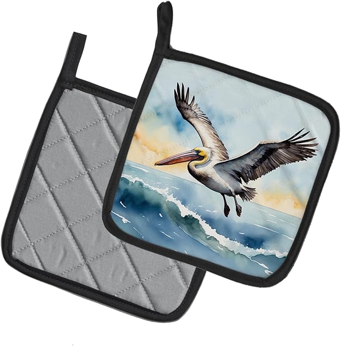 Caroline's Treasures Pelican Soaring Pair of Pot Holders Kitchen Heat Resistant Pot Holders Sets Oven Hot Pads for Cooking Baking BBQ, 7 1/2 x 7 1/2