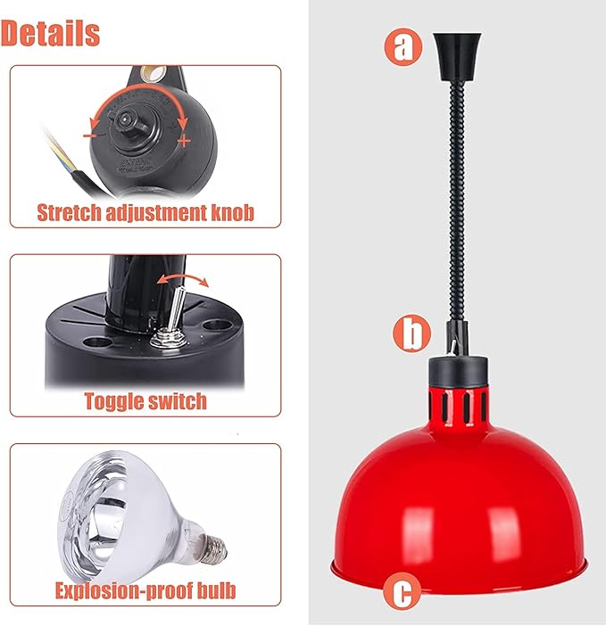 Food Heating lamp Commercial, Hanging Food Heater lamp, Suitable for Buffet Professional Kitchen Heating Equipment, Suitable for Buffet Food Court Restaurants, Restaurant Equipment (Black)