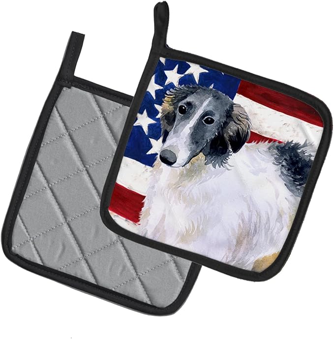 Caroline's Treasures BB9672PTHD Borzoi Patriotic Pair of Pot Holders Kitchen Heat Resistant Pot Holders Sets Oven Hot Pads for Cooking Baking BBQ, 7 1/2 x 7 1/2