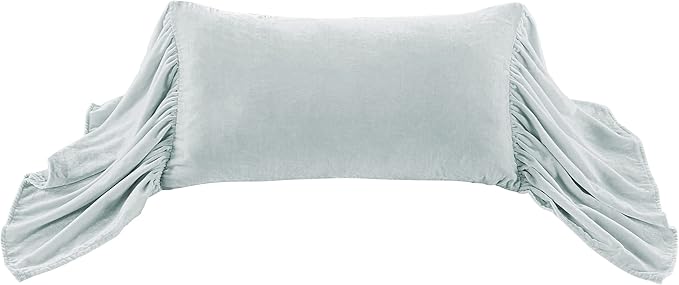 HiEnd Accents Stella Faux Silk Velvet Long Ruffled Pillow, 14x26 inch, Light Blue, Romantic Western Modern Traditional Style Luxury Bedding, Decorative Throw Pillow
