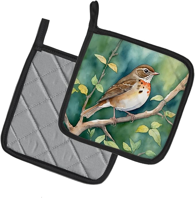 Caroline's Treasures Vermont Hermit Thrush Pair of Pot Holders Kitchen Heat Resistant Pot Holders Sets Oven Hot Pads for Cooking Baking BBQ, 7 1/2 x 7 1/2