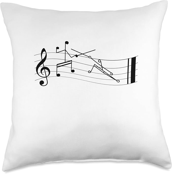Funny Sheet Music Stick-Figure Music Notes En-Garde whte Throw Pillow