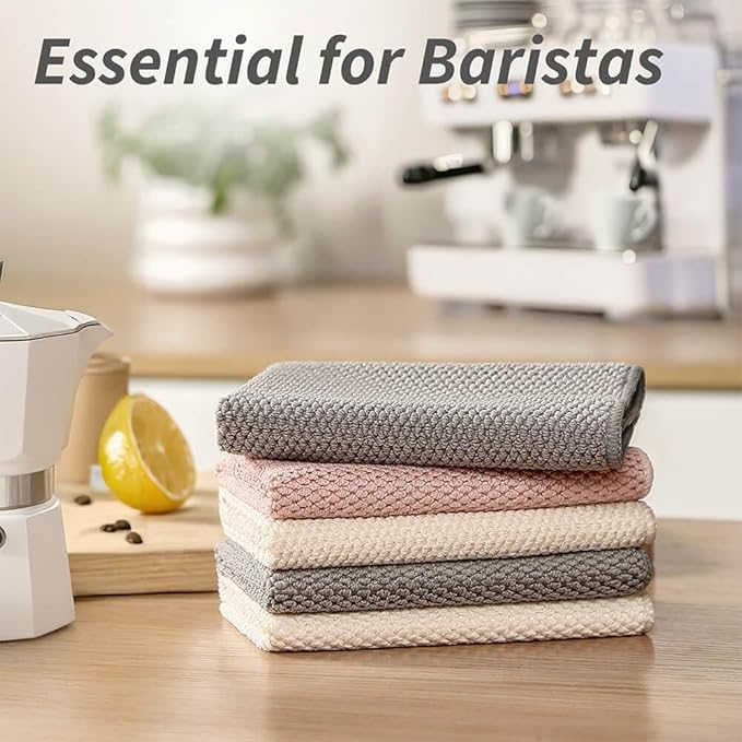 Espresso Accessories Barista Towels 6 Pack – Microfiber Cleaning Cloths for Espresso Machines, Steam Wands & Countertops – Essential Coffee Bar Accessories, 12"x12"
