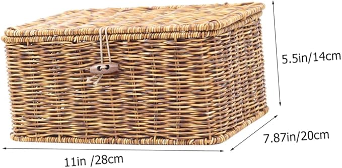 FRCOLOR Imitation Rattan Storage Box with Lid Woven Organizing Sundry Box for Bedroom Bathroom Living Office Neat Orderly Accessory Storage