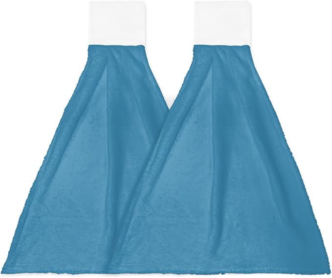 Alandar Home Kitchen Tie Towel Set of 2, Modern Marine Ocean Pure Blue Absorbent Soft Hand Towels for Bathroom Hanging Towels, Minimalist Solid Color Art Fast Drying Cleaning Cloth with Loop