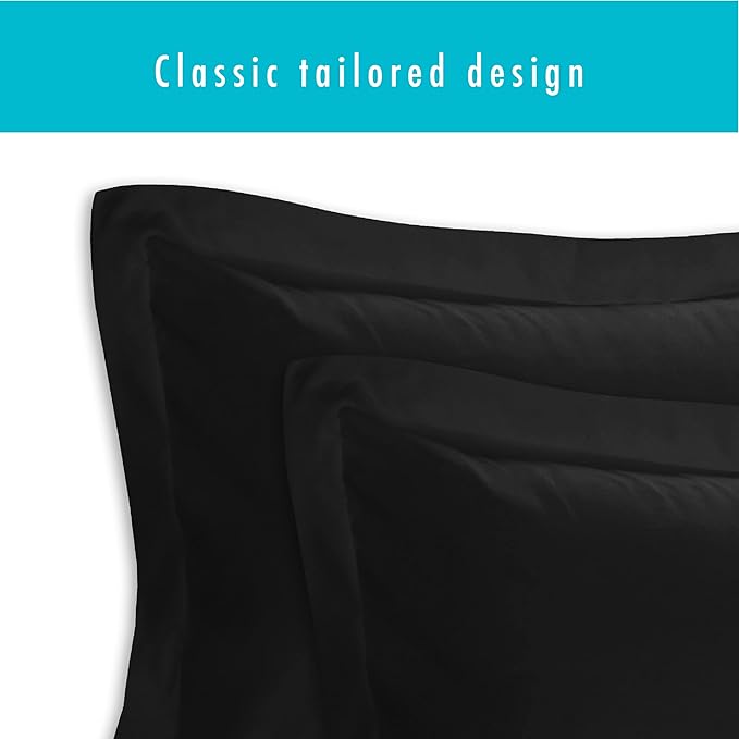 FRESH IDEAS Poplin Tailored 2-Pack Pillow Sham, King, Black (FRE201XXBLAC09)