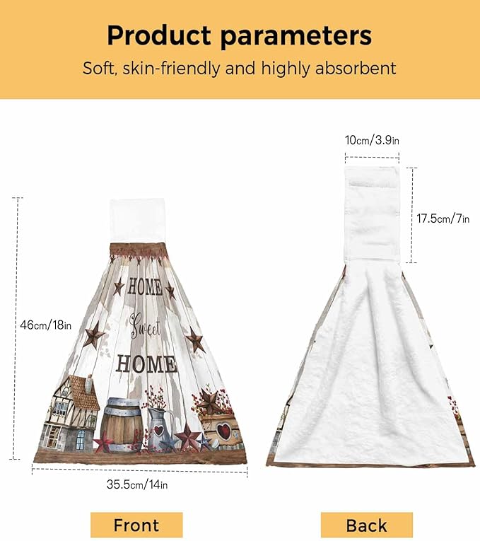 Alandar Home Kitchen Tie Towel Set of 2, Farm Cabin Retro Country Star Absorbent Soft Hand Towels for Bathroom Hanging Towels, Barrel Berry on Wood Grain Fast Drying Cleaning Cloth with Loop