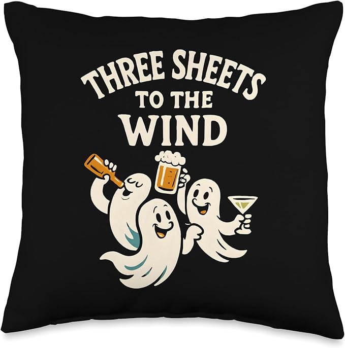 Halloween Beer Wine Drinking Ghosts, Funny, 3 Sheets to Wind Throw Pillow