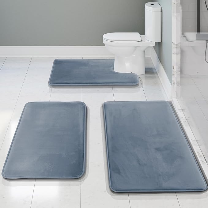 Clara Clark Bathroom Rugs, Velvet Memory Foam Bath Mat, Non-Slip Bath Rugs, Machine Wash, Dries Quickly, Ultra Soft Plush Bath Mats for Bathroom,