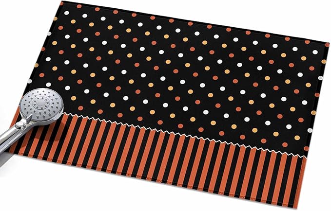 Area Rug 2x3ft, Halloween Polka Dots Orange Stripes Washable Rugs for Living Room Bedroom, Seamless Dot on Black Soft Non-Slip Area Rugs Rectangle Floor Carpet for Dining Room