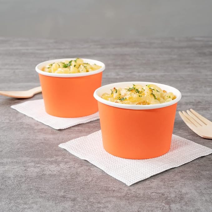 Coppetta 4 Ounce Dessert Cups, 200 Disposable Ice Cream Cups - Lids Sold Separately, Heavy-Duty, Orange Paper Frozen Yogurt Bowls, For Hot And Cold Foods, Perfect For Gelato Or Mousse - Restaurantware