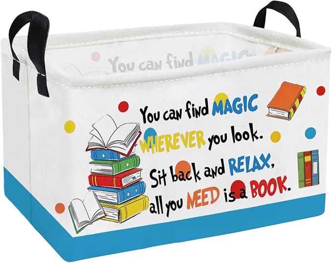 Essme Rectangular Kids Baskets,Book Storage Box,Cute Basket for Kids with Handles for Room Decor, Book Bins,Shelf Basket.(Book)
