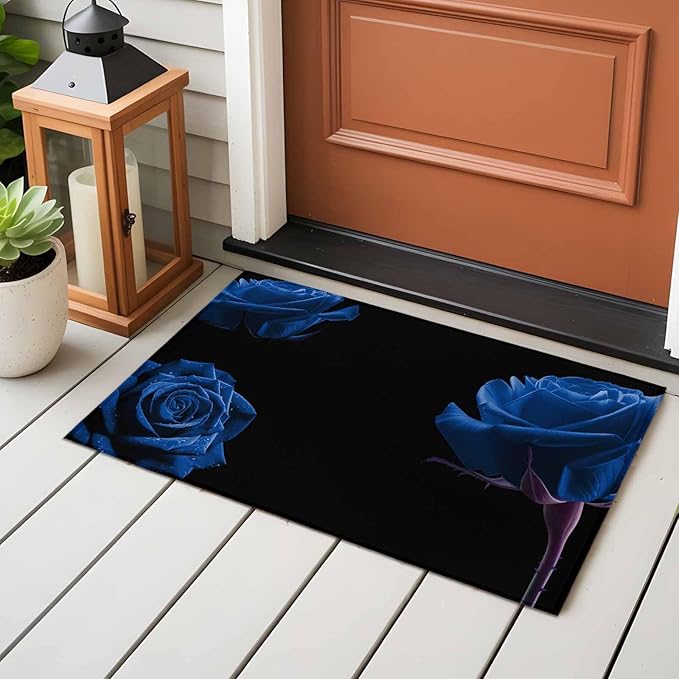Area Rug 2x3ft, Abstract Garden Blue Rose Washable Rugs for Living Room Bedroom, Classic Country Floral Soft Non-Slip Area Rugs Rectangle Floor Carpet for Dining Room