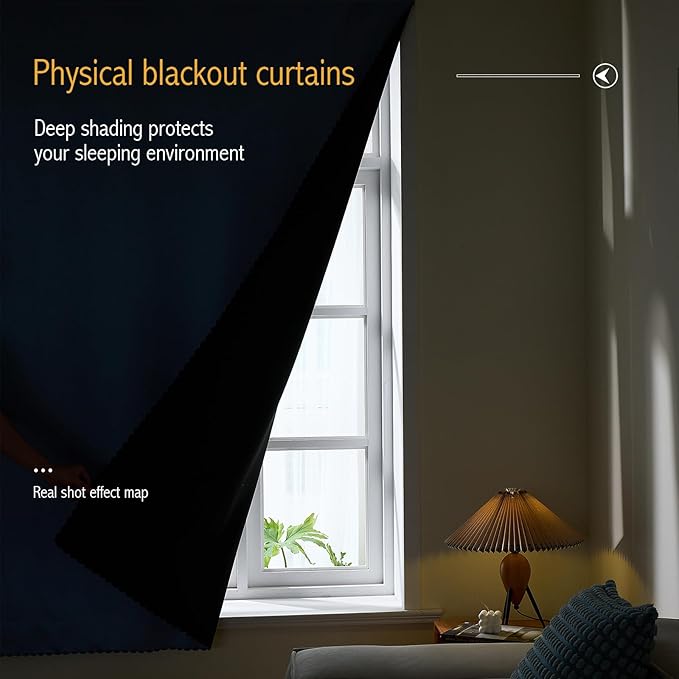 AJAZZ Self Adhesive Curtains 100% Blackout Shades Window Cover Sticky Curtain Portable Easy Open Blackout Curtains for Bedroom Living Room No Drilling (Light Blue, 59" W x 96" L) 1 Panel