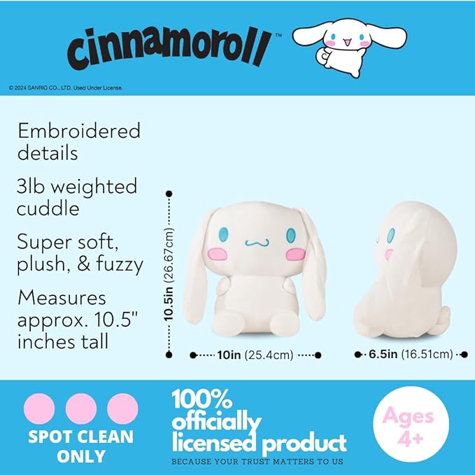 Cinnamoroll Bedding Super Soft Plush Calming 3Lb Weighted Cuddle Pillow Buddy, Comfort Pillow, (Officially Licensed Product) by Franco Calm