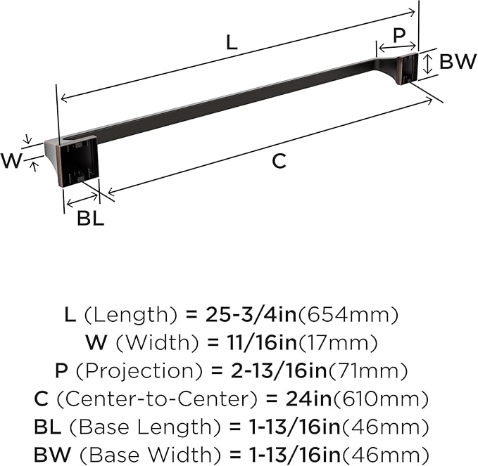 Amerock BH36024ORB | Oil Rubbed Bronze Towel Bar | 24 in (610 mm) Towel Rack | Mulholland | Bathroom Towel Holder | Bathroom Hardware | Bath Accessories