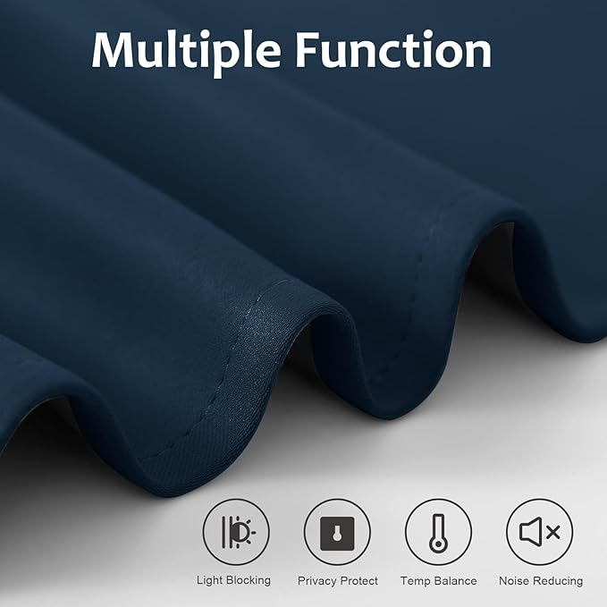 WdFour Blackout Classroom Door Curtain - Navy Blue Room Darkening Window Shade for Front Door & Sidelights, 8W x 36L Inches Tie-Up Panel, Light Blocking Cover for Glass Doors