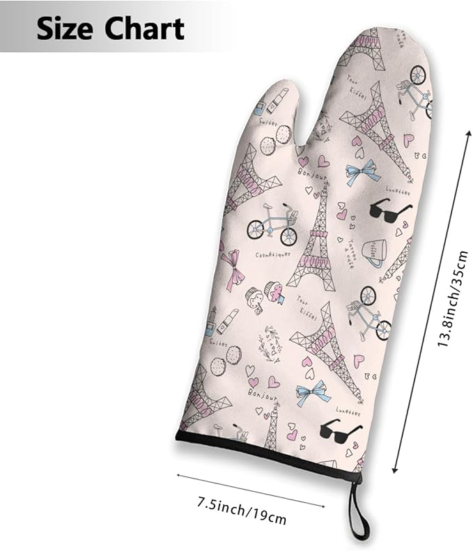 Oven Mitts Tower Heat Resistant Wear-resistant Easy Clean Grill Gloves with Thick Cotton Liner for Grilling Cooking Baking 2PCS