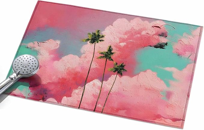 Area Rug 2x3ft, Summer Dreamy Pink Cloud Washable Rugs for Living Room Bedroom, Watercolor Tropical Palm Tree Soft Non-Slip Area Rugs Rectangle Floor Carpet for Dining Room