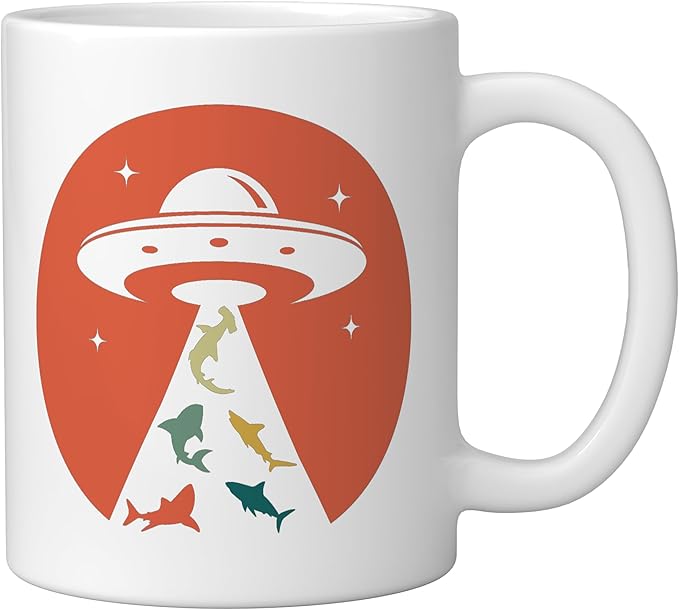 Funny UFO shark lover humor UFO lover flying saucer Ceramic Mug, White