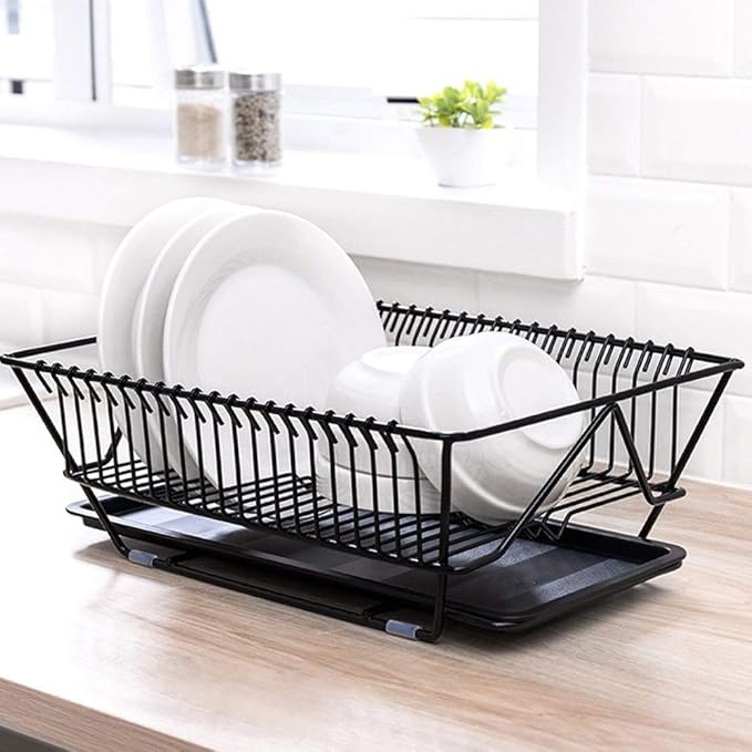 Kitchen Storage Rack Multifunction Dish Drying Rack Drainer Organizer Cups Bowl Kitchen Tools Tableware Storage Basket (Color : Black)
