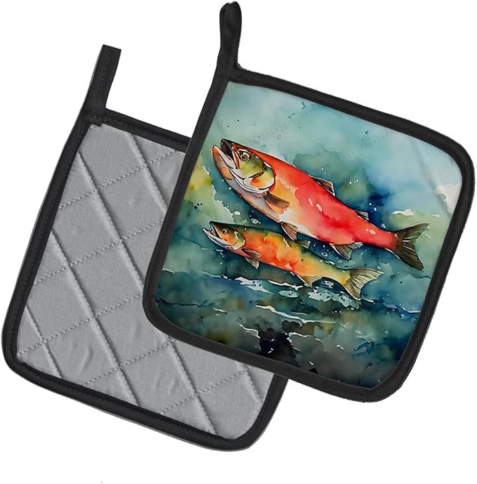 Caroline's Treasures Salmon Pair of Pot Holders Kitchen Heat Resistant Pot Holders Sets Oven Hot Pads for Cooking Baking BBQ, 7 1/2 x 7 1/2
