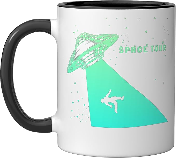 Flying Saucer UFO, Astronauts are Aliens Ceramic Mug, Black/White