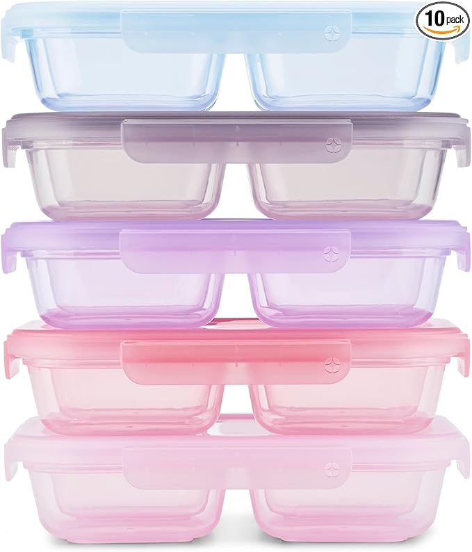 Ello Snap & Nest 10-Piece 2 Cup Plastic Divided Snack Pack Set, Reusable Food Containers for Healthy Eating, Freezer, Dishwasher Safe, Berry Fields