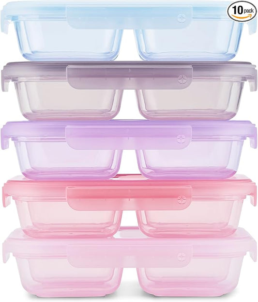 Ello Snap & Nest 10-Piece 2 Cup Plastic Divided Snack Pack Set, Reusable Food Containers for Healthy Eating, Freezer, Dishwasher Safe, Berry Fields