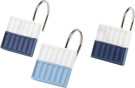 Izod - Shower Curtain Hooks, Resin Hooks for Curtain, Striped Bath Decor, Dorm Room Essentials, Set of 12 (Clubhouse Collection, Blue)