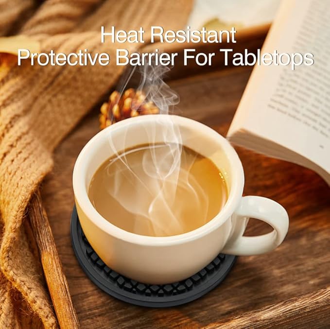 Silicone Coasters for Drinks, Non‑Slip Spill‑Proof Heat Resistant Coasters Set of 4, Reusable Washable Table Protection for Home Decor Kitchen Office, Bar(4Pack,Black)