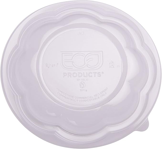 Eco-Products Compostable 24-48oz Salad Bowl Lids, Case of 300, Fits 24-48oz Round To Go Containers, Renewable PLA Material Made from Plants, Cold Foods, Clear, ASTM Compliant, BPI-Certified