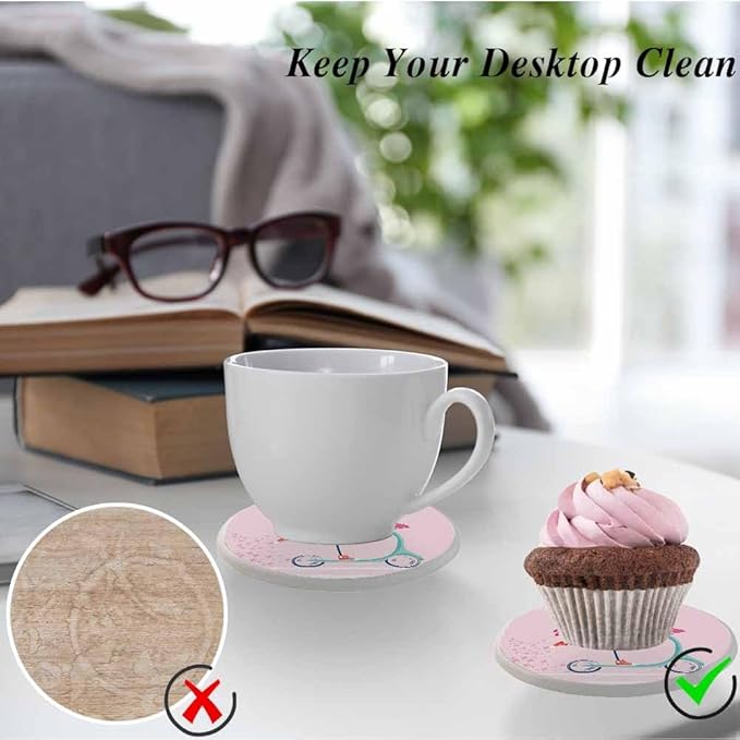Cute Flamingo with Sunglasses Coasters for Drinks Coasters for Table Ceramic Absorb Stone Coasters with Coffee Table Cork Base for Home Decor 2 Pcs
