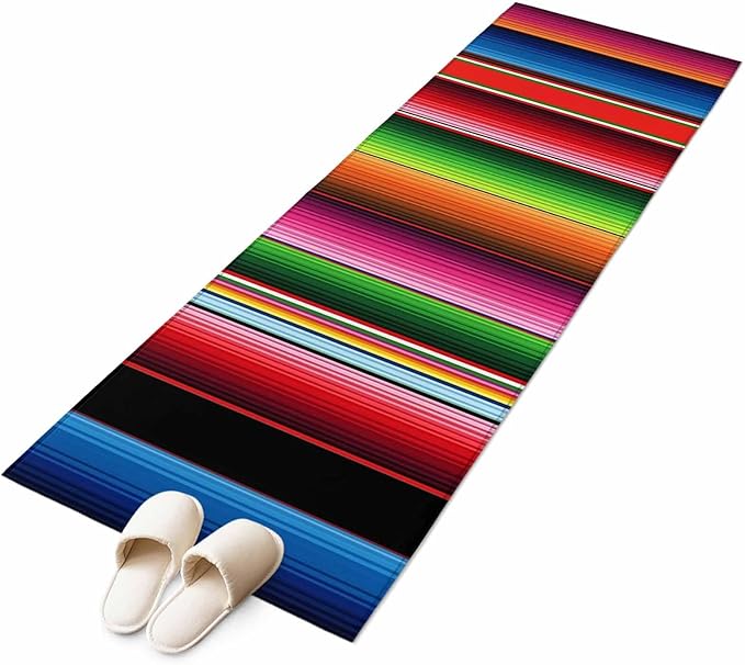 Runner Rug for Bedroom Hallway, Mexico Art Colorful Stripes Kitchen Runner Rugs Area Rug 2x6ft, Color Gradient Lines Washable Soft Floor Carpet for Entryway Stair