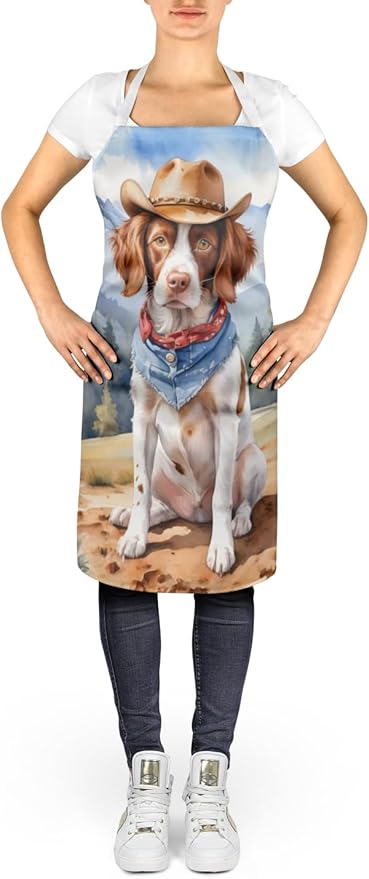 Caroline's Treasures Brittany Spaniel Cowboy Welcome Apron Cooking Kitchen Server Baking Crafts Gardening for Adult Women Men, Unisex, Large, Multicolor