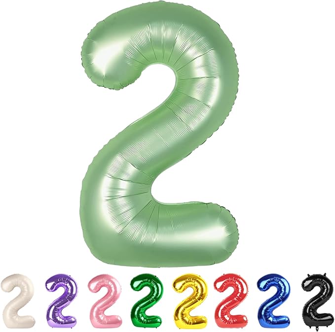 Number Balloon 40 Inch for Jungle Theme Party, Giant 2 Olive Green Balloon Number Birthday Decorations, 2nd 12 21st Party Celebration Decorations, 2025 Graduations Anniversary Baby