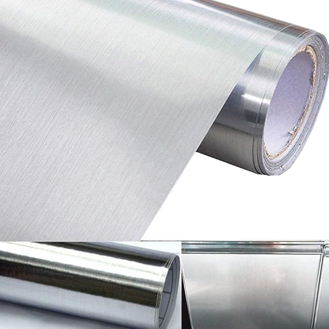 Redodeco Adhesive Metal Look Paper Metallic Peel Stick Paper Film Vinyl Waterproof Anti Greasy Gloss Shelf Liner Sticker for Kitchen Backsplash Dishwasher,15.8inch by 79inch