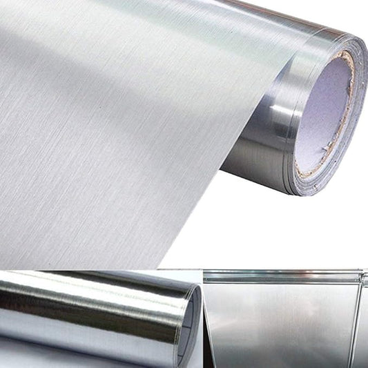 Redodeco Adhesive Metal Look Paper Metallic Peel Stick Paper Film Vinyl Waterproof Anti Greasy Gloss Shelf Liner Sticker for Kitchen Backsplash Dishwasher,15.8inch by 79inch