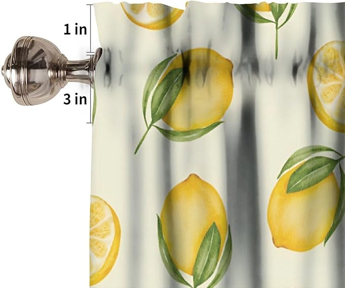 Watercolor Lemon Window Valance, Sweet Yellow Fruit Juicy Kitchen Short Rod Pocket Drapes for Dining Bedroom Living Room Cafe Resturant Home Decor, 54x18Inch
