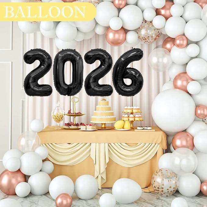 2026 Black Balloons New Year Balloon Graduation Balloons 2026 Number Balloon, Black GradBalloons, Graduation Decorations Class Of 2026, Party Decorations, Halloween, Christmas Party Decor