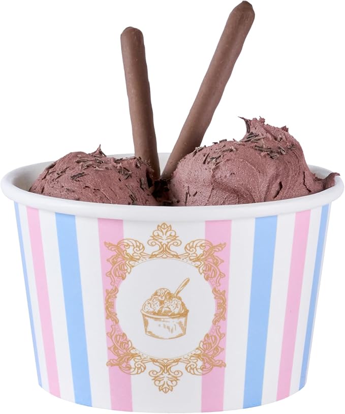 Coppetta 8 Ounce Dessert Cups, 200 Greaseproof Ice Cream Cups - Lids Sold Separately, For Hot And Cold Foods, Pink And Blue Stripe Paper Yogurt Bowls, Disposable, Sturdy - Restaurantware