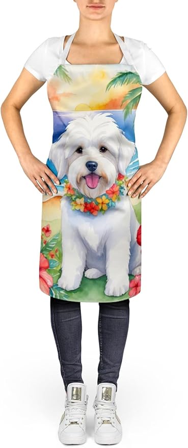Caroline's Treasures Coton de Tulear Luau Apron Cooking Kitchen Server Baking Crafts Gardening for Adult Women Men, Unisex, Large, Multicolor