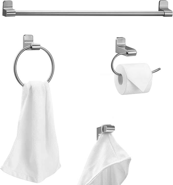 Globe Electric 63000209 5-Piece Bathroom Accessory Set with 23" 3-Light Vanity Light, Brushed Nickel Finish, Frosted Glass Shades, Towel Bar, Robe Hook, Towel Ring, Toilet Paper Holder