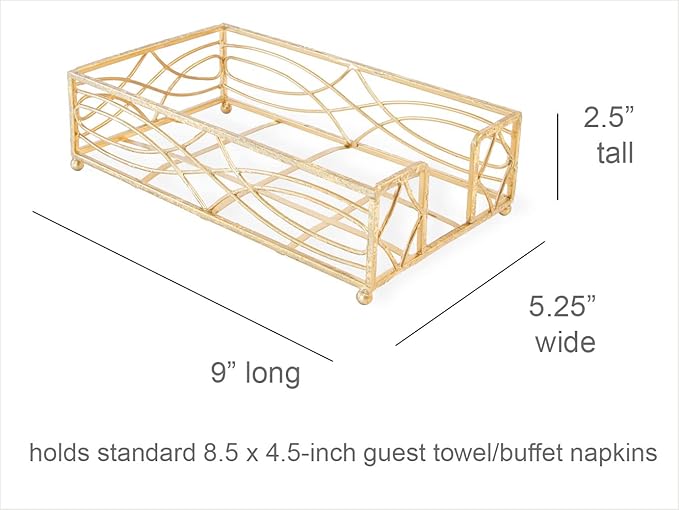 Boston International Wave Design Guest Towel Napkin Holder Caddy, Gold Leaf