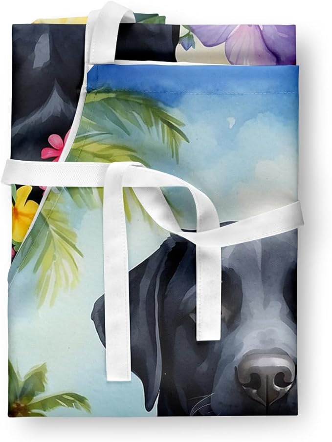 Caroline's Treasures Black Labrador Retriever Luau Apron Cooking Kitchen Server Baking Crafts Gardening for Adult Women Men, Unisex, Large, Multicolor
